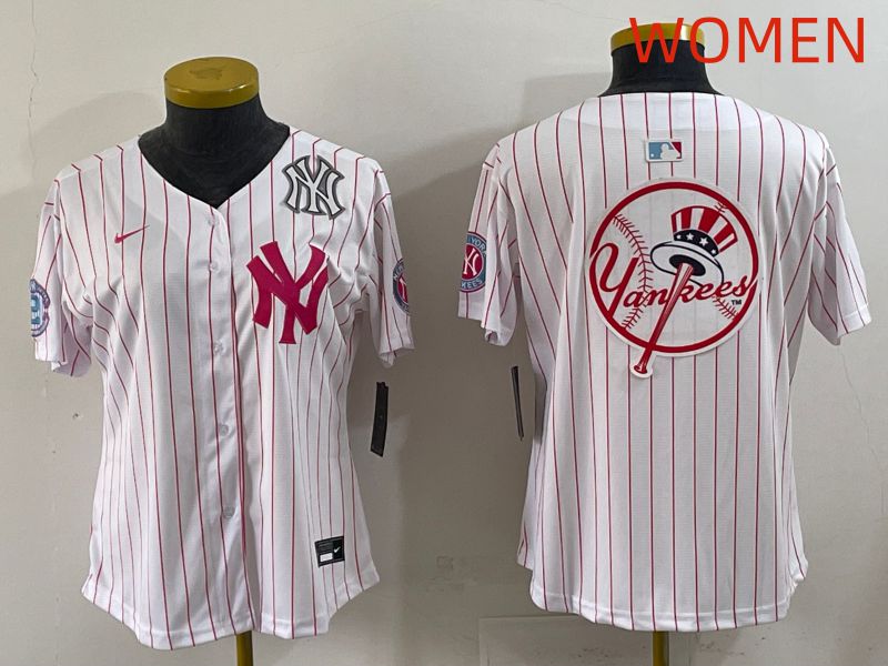 Women 2025 New York Yankees Blank White Stripe Joint Name Nike MLB Jersey style 22->women mlb jersey->Women Jersey